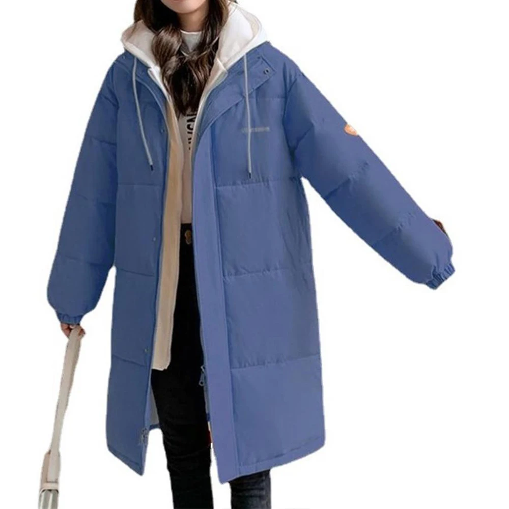 

Winter Women Jacket Mid-Length Cotton Korean Coat Warmer Hooded Outerwear Fashion Clothes Solid Long Sleeve Casual Loose Tops