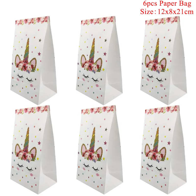 6pcs Paper Bags 02 Радуга Единорог обертки для кексов торт Топпер Единорог День Рождения украшения для торта для вечеринки детский душ Единорог вечерние принадлежности - Цвет: 6pcs Paper Bags 02