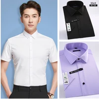 mens soft comfortable fabric mixed cotton short sleeve shirt slim anti wrinkle solid color business shirtwedding party shirts