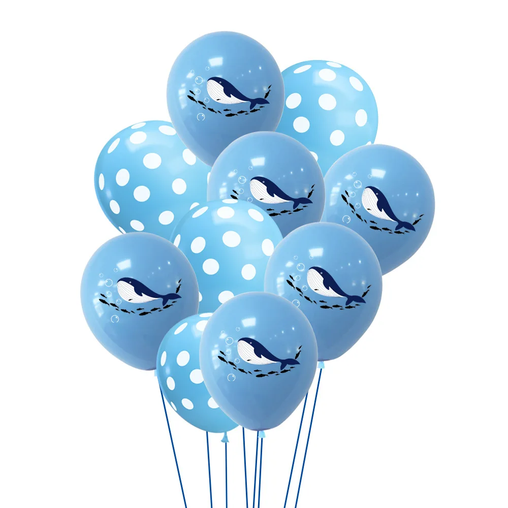 

SLMengGuo 12 Inch Whale Dot Confetti white blue Balloon Set Marine Theme Children's Birthday Party Decoration cartoon supplies