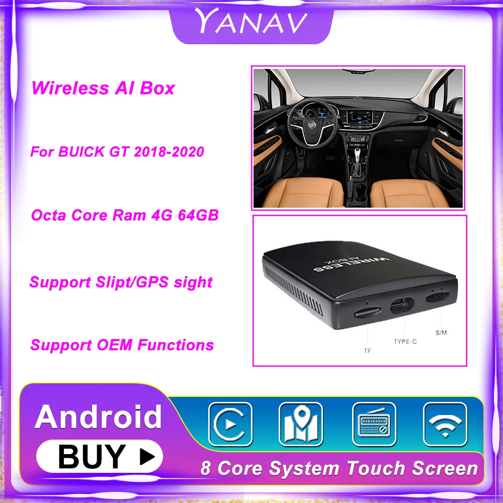 

Octa Core Carplay беспроводной Ai Box Dual Bluetooth Android для BUICK GT 2018-2020 автомобильный радиоприемник мультимедийный плеер Smart Box HDMI