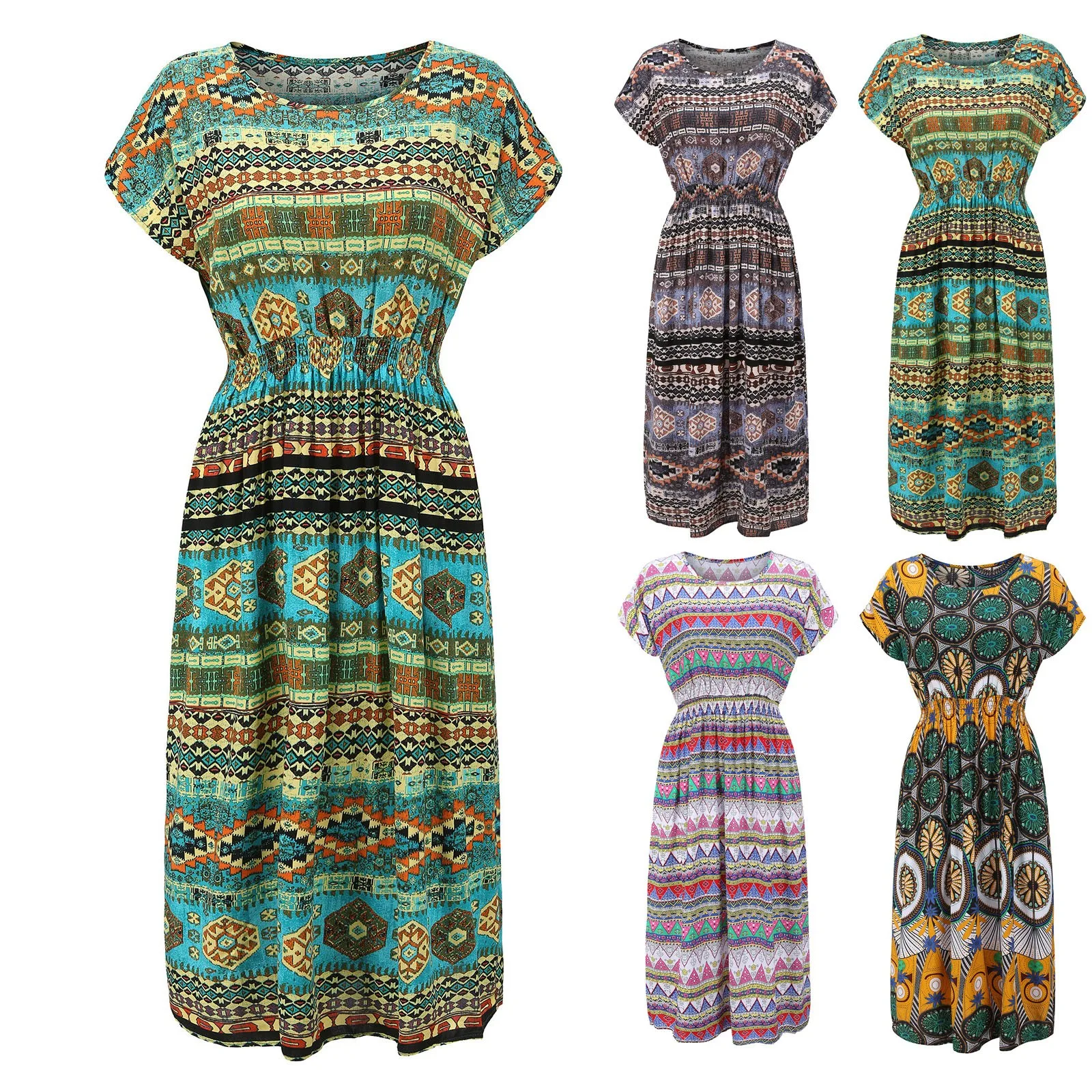 

Women's Summer Bohemian Print Retro Printing Plus Size Long Skirt Dress Female Dresses Vestidos Платье Летнее Женское Mujer