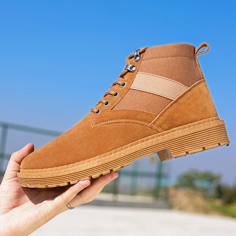 Ботинки мужские из флока Нескользящие на шнуровке повседневные винтажные в