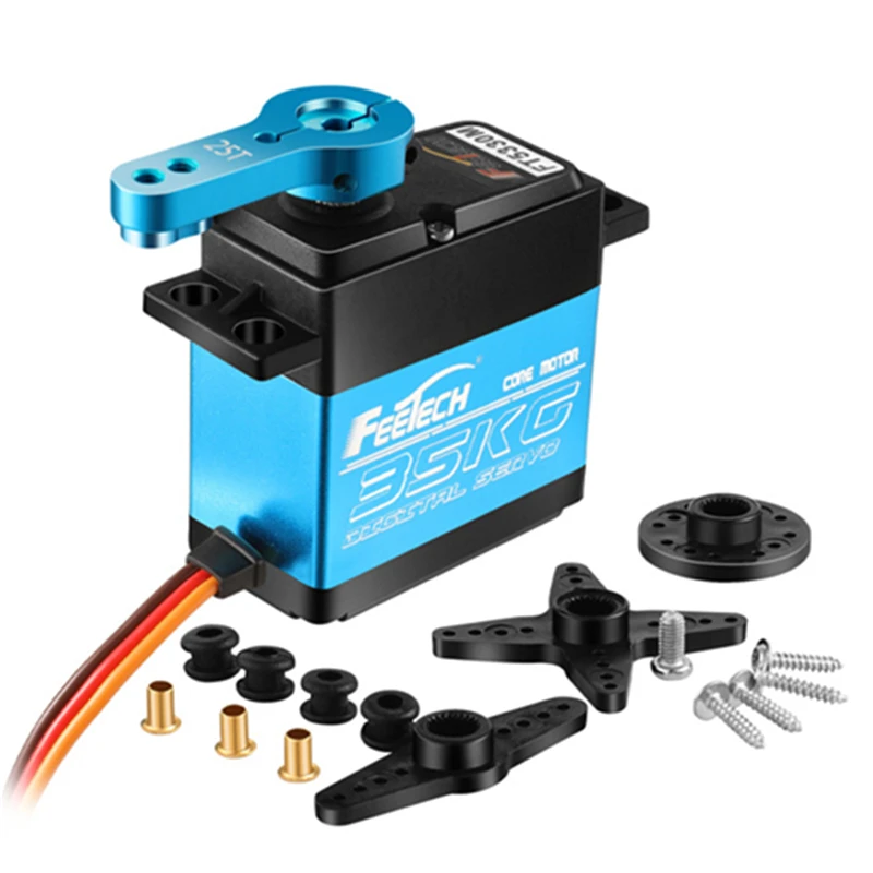 FEETECH-Servo resistente al agua, 7,4 V, 20kg, 25KG, 35kg, 180 grados, Digital de aluminio, Servo de carcasa media con brazo de 25T para coches de control remoto 1/8, 1/10-0