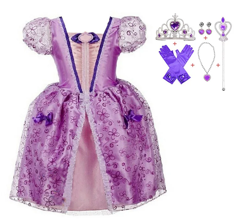 Purple Платье Эльзы; Рождественский костюм; Детские платья для девочек; платье Золушки; Vestidos; платье Белоснежки; платье принцессы Рапунцель, Авроры, Анны - Цвет: Purple