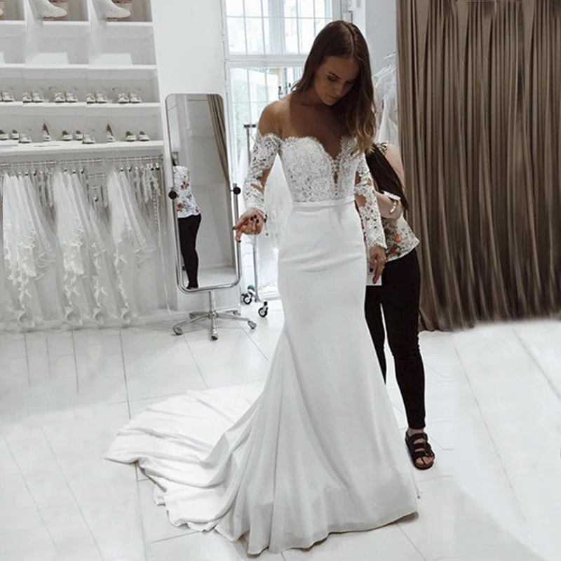 Женское свадебное платье Русалка с кружевной аппликацией на заказ 2019|Свадебные