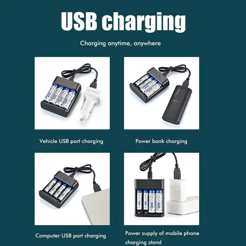 

Intelligent 4 Slot USB Charger Smart Battery Charger For AA AAA NI-MH Battery Rechargeable Batteries