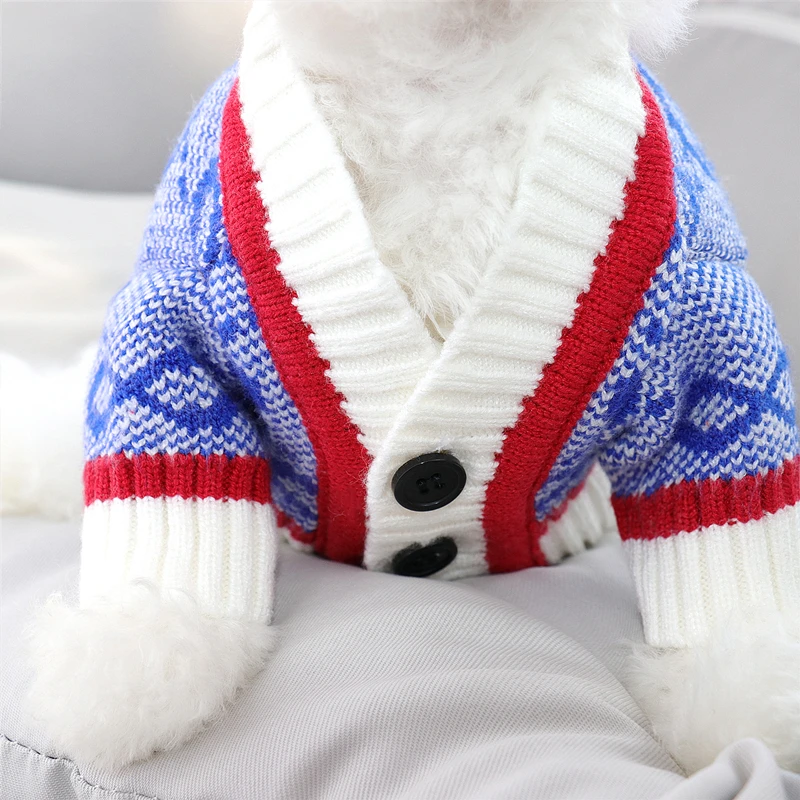 Синий вязаный свитер для собаки Шнауцер теплая Осенняя зимняя одежда Бишон