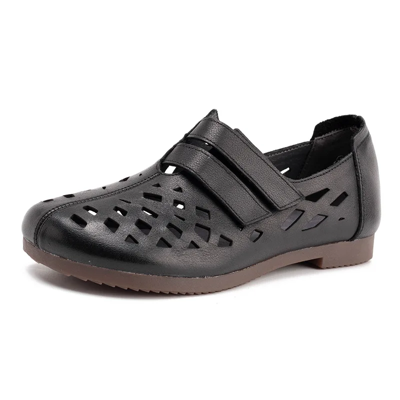 

Johnature Summer Women Sandals Genuine Leather 2021 New Women Shoes Casual Hook & Loop Retro Sewing Flat With Ladies Sandals