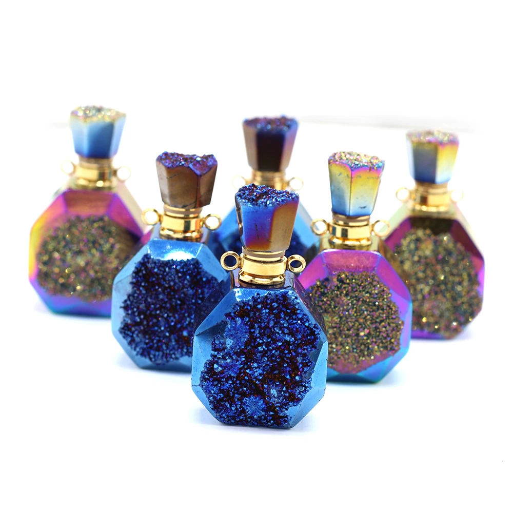 Natural Stone Perfume Bottle Rhombus Pendant Essential Oil Diffuser For Jewelry Making DIY Necklace Accessories Healing Gift 1PC | Украшения