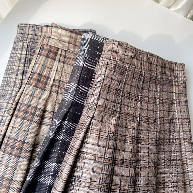 

Cotton Pleated Plaid Skirt for Women Pleat Skirt Femme