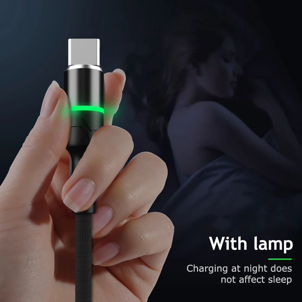 Кабель USB Type-C со светодиодной подсветкой USB-C мобильный телефон для быстрой
