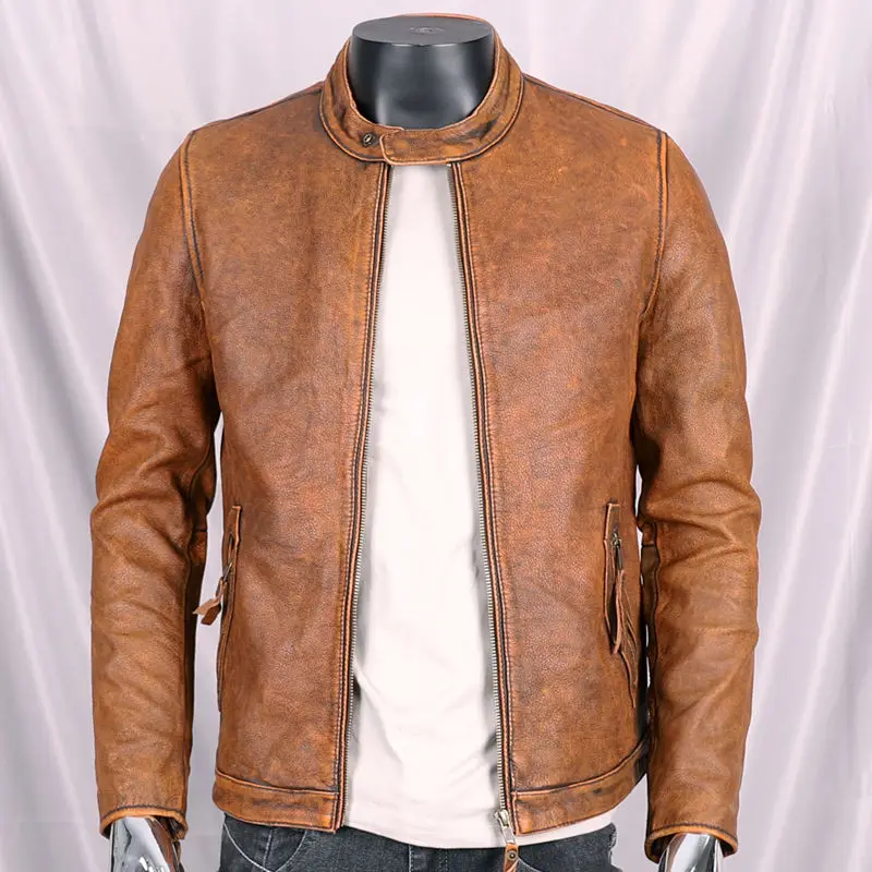 

The First Layer Of Cowhide Genuine Leather Jacket Washed Made Of Old Youth Korean Style Short Slim Simple Classic Coat