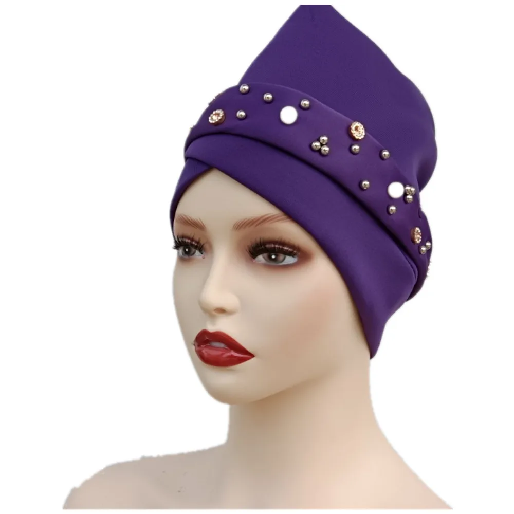 

Африканские тюрбаны для женщин, Модная новейшая женская шапка в стиле тюрбан с многослойной палочкой и бриллиантами, головной убор, хиджаб