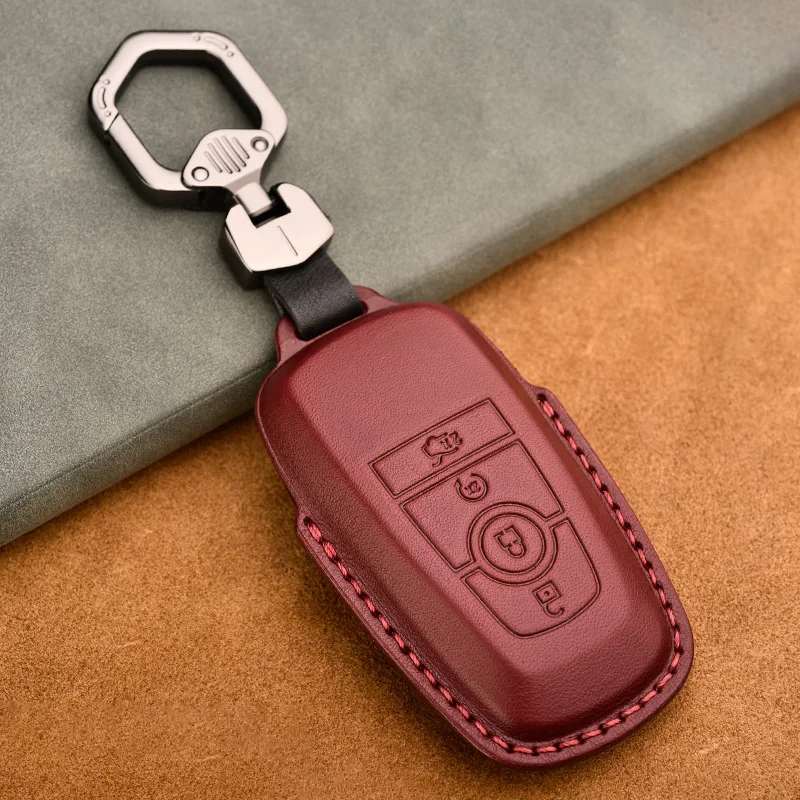 Retro Leather Remote Key Fob Holder Cover Case For Ford Edge Fusion Mustang Explorer Expedition F150 F250 F-350 F-450 keyless