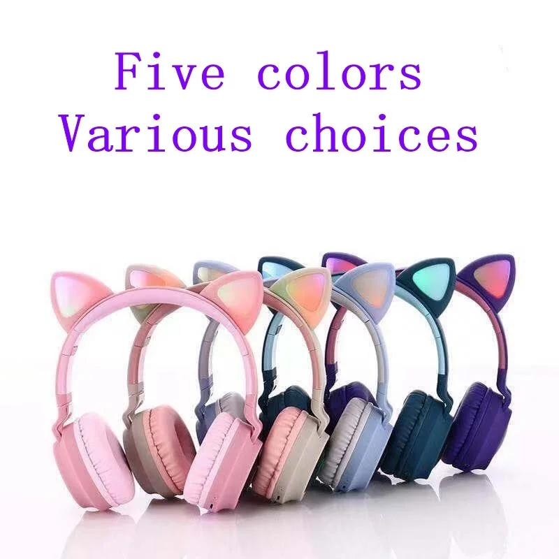 FOR New Cross-border Wireless Headset Cute Student Children's Mobile Headphones Glowing Cat Ears Bluetooth Headset