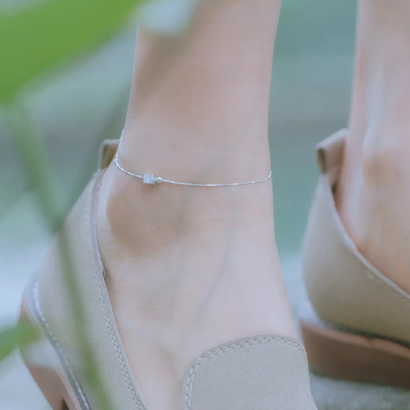 Браслеты на ногу женские из серебра 925 пробы элегантные Квадратные Украшения