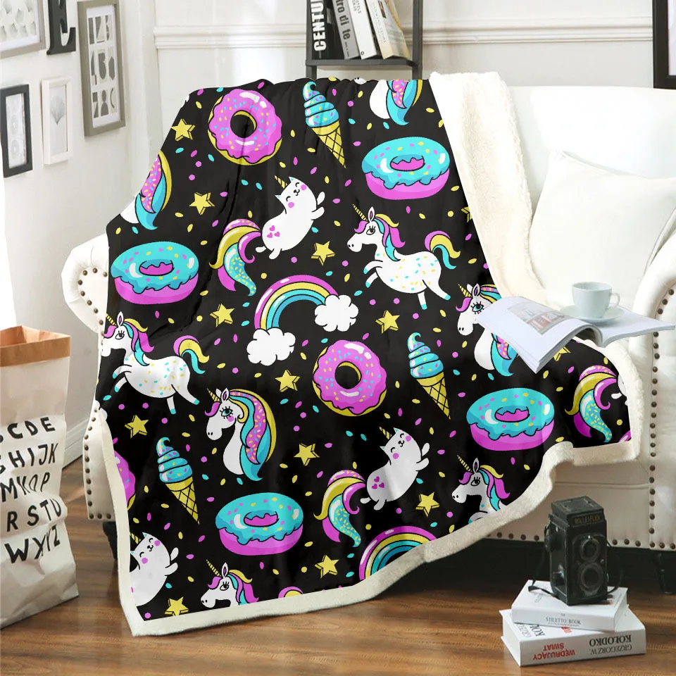 

Unicorn Rainbow Horse Blanket 3D Print Sherpa Blanket on Bed Kids Girl Flower Home Textiles Dreamlike Style 04