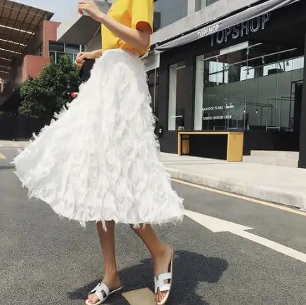 2019 новая весенне летняя фатиновая юбка с кисточками женские тюлевые Юбки Женская