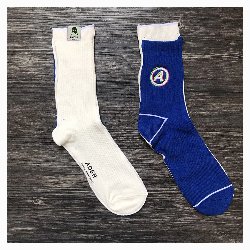 

Korean ader stitched a-word embroidery Klein blue cotton medium socks men's and women's sports ADER ERROR Socks