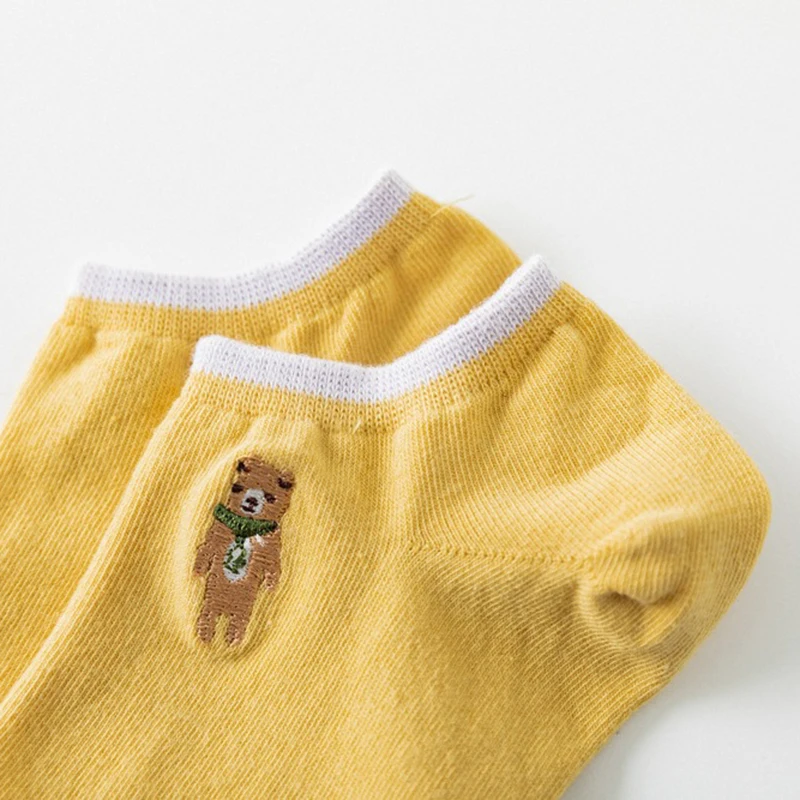 

Cartoon Animals Embroidery Woman Socks Autumn Spring Ankle Socks for Women Soft Cotton Breathable Summer Short Socks