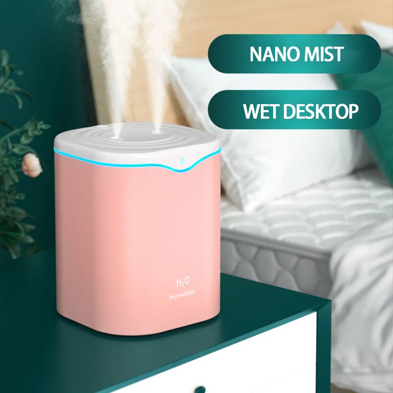 

2L Air Humidifier USB Essential Oil Diffuser LED Lamp Silent Household Dual Nozzle Sprayer Ultrasonic Large Capacity Humidifier