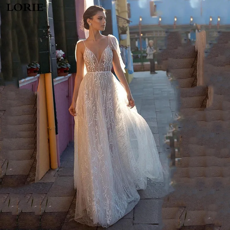 Женское свадебное платье на бретельках LORIE элегантное кружевное невесты с