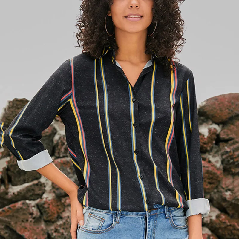 Новая уникальная полосатая дизайнерская однобортная женская рубашка с длинным