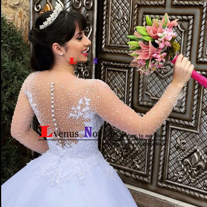 White Color Skin Net Robe De Mariee роскошное свадебное платье в стиле бохо свадебное платье с длинными рукавами es бальное платье Bruidsjurken Vestido Novia Bohemio - Цвет: White Color Skin Net