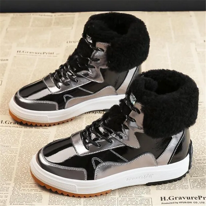 

Fashion Women Winter Keep Warm Plush Ankle Snow Boots Ladies Comfortable Waterproof Lace up Cotton Shoes Black Chaussures Femme