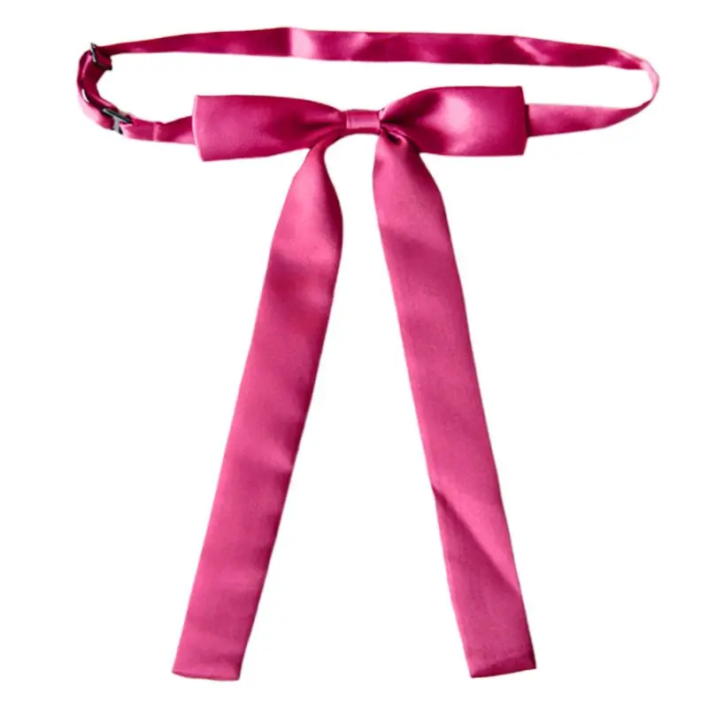 

Men Women Pre-Tied Bow Tie Adjustable Neck Strap School Student Long Narrow Ribbon Necktie Silky Solid Color Uniform Suit Choker