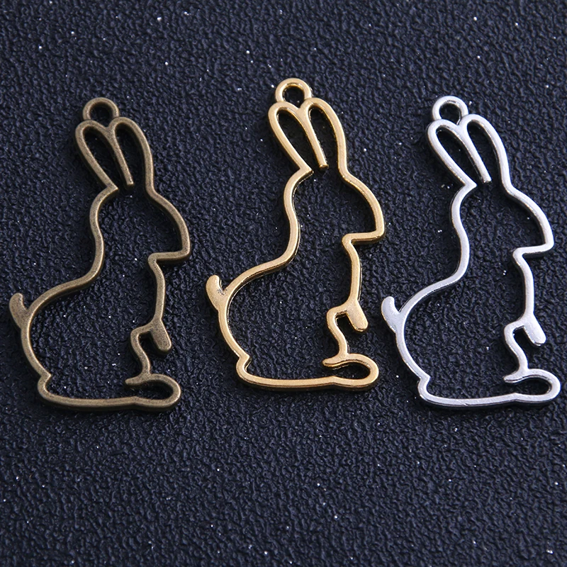

8pcs/lot 23*44mm Metal Zinc Alloy Three Colors Cute Rabbit Charm Animal Pendant Blank Tray Bezel Diy Jewelry Making
