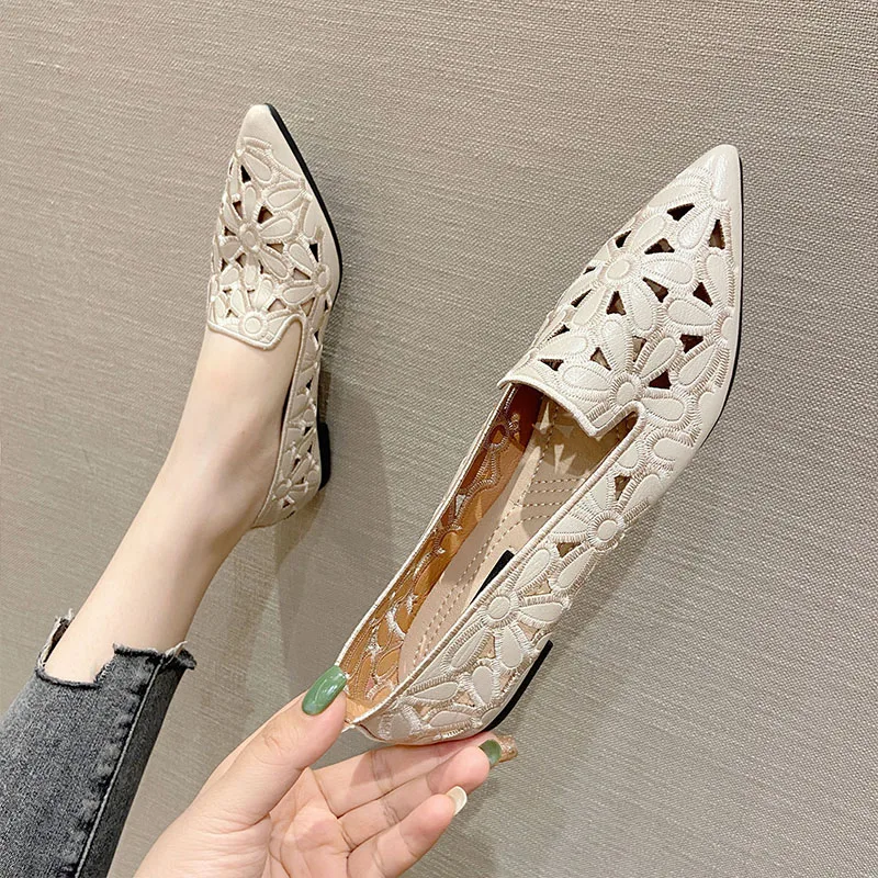 Gioio Women's pointed toe Shoes Spring Loafers Casual Single shoes Yellow Hollow Non-slip Gile's outdoor slippery shoes