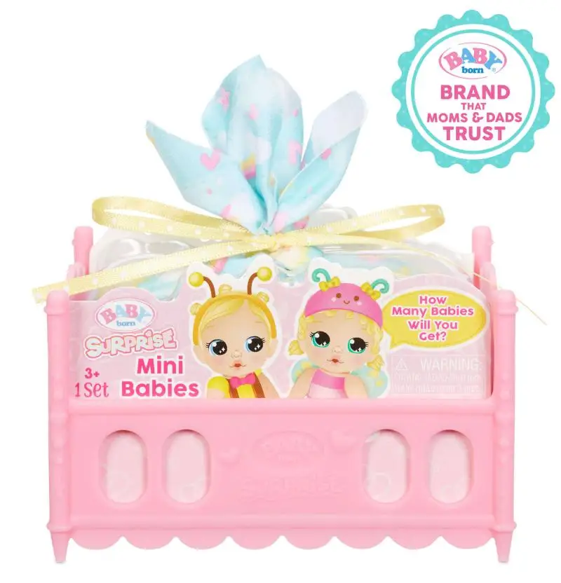 

Baby Born Surprise Mini Babies Unwrap Surprise Twins or Triplets Collectible Baby Dolls with Soft Swaddle Blanket Crib Playset