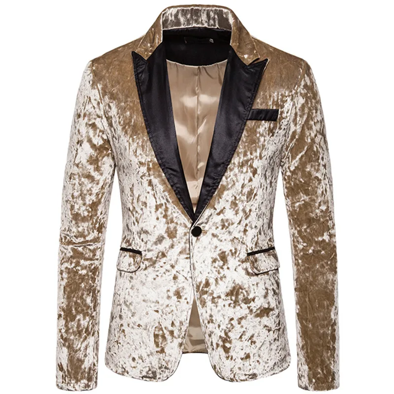 

Autumn Winter Blazer Men's Velvet Lapel Banquet Luxury Fashion Suit Jacket Boutique Slim Nightclub Groom Wedding Dress Coat
