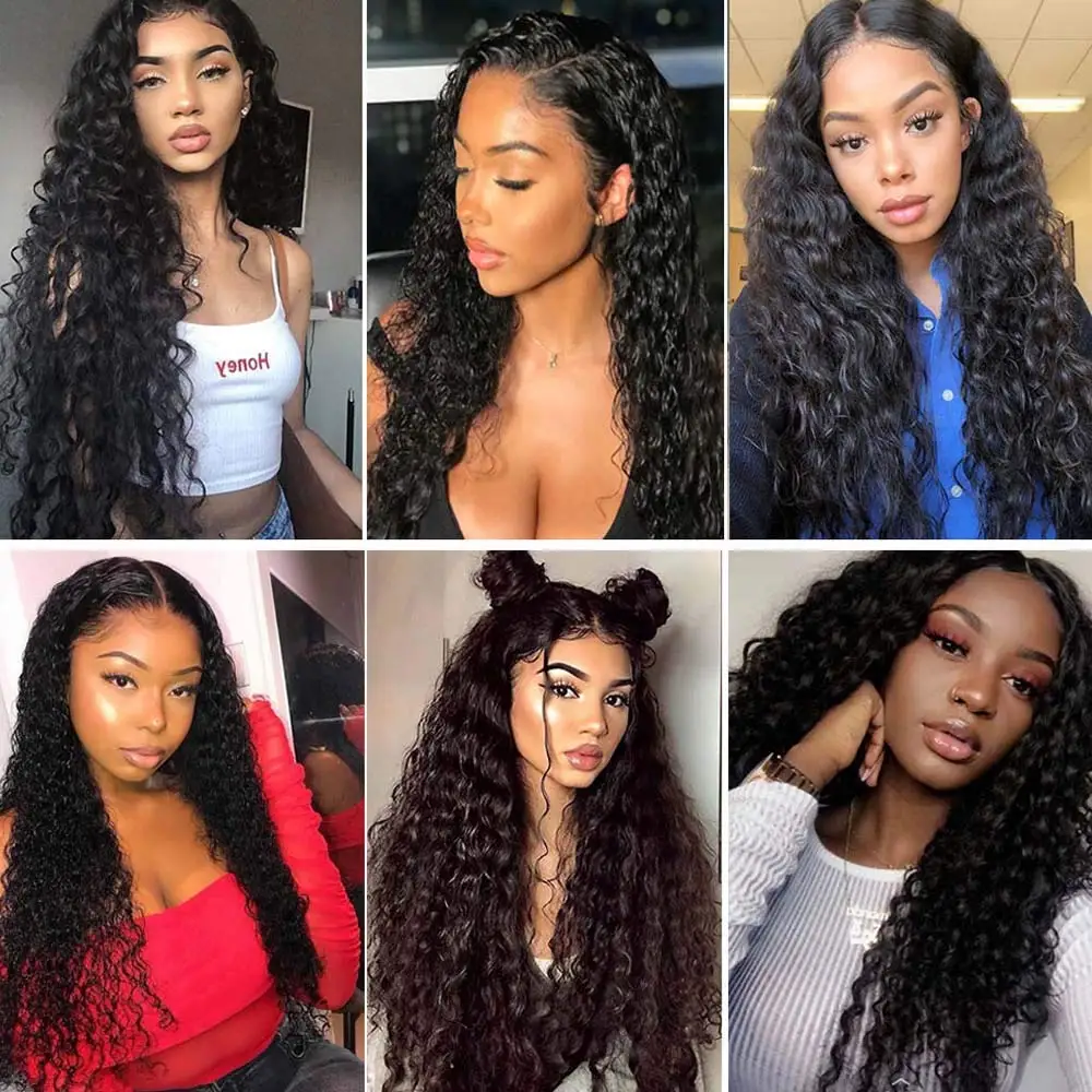 

Deep Wave Curly Bundles Peruvian Hair Weave Bundles Deals 1/3/4 PCS Human Hair Bundles Natural Black 8-30 Remy Hair Extensions