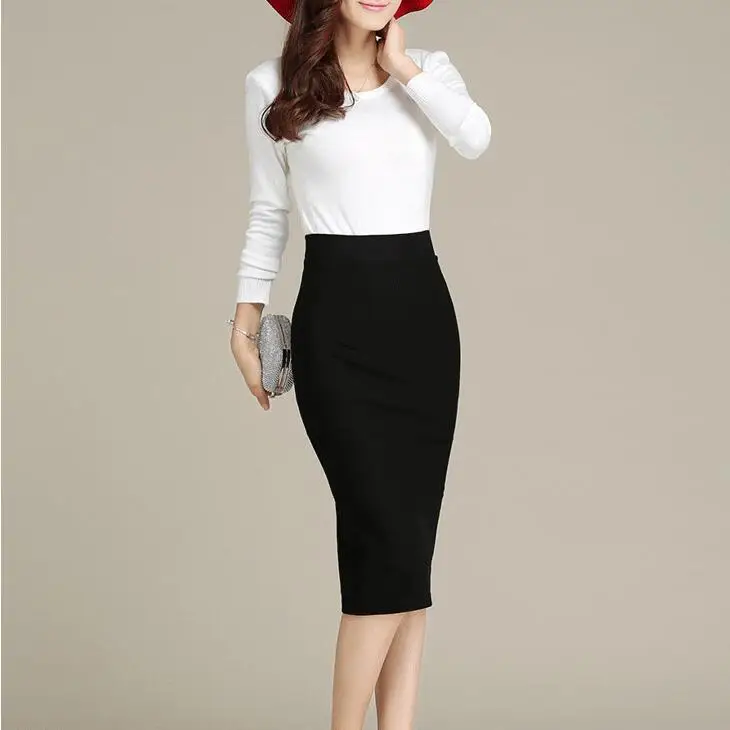 Размера плюс черный красный бордовый юбка Женская Офисная Рабочая одежда для