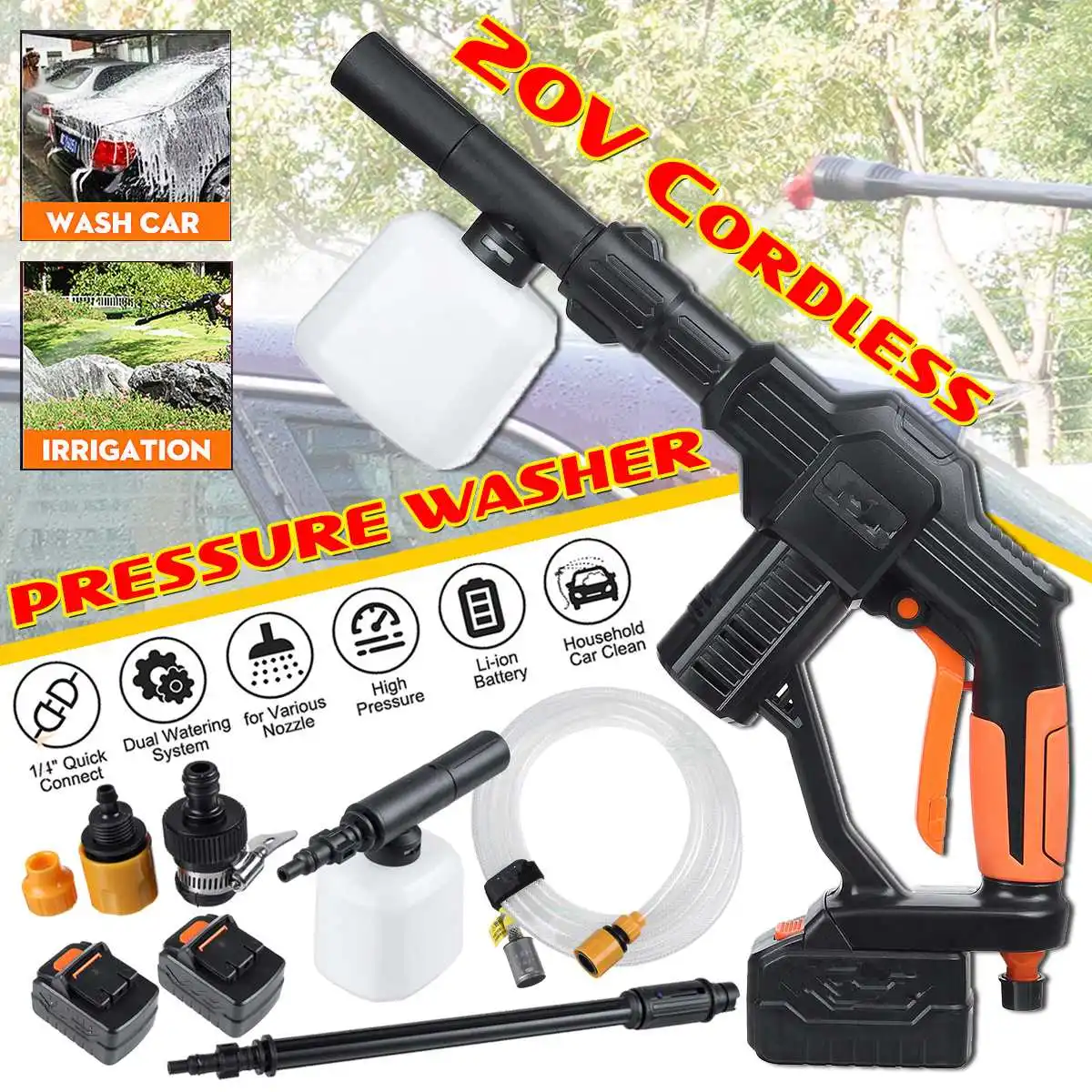 Electric Car Washer Gun 20V Wireless High Pressure Cleaner Foam Nozzle For Auto Cleaning Care Cordless Protable Car Wash Spray