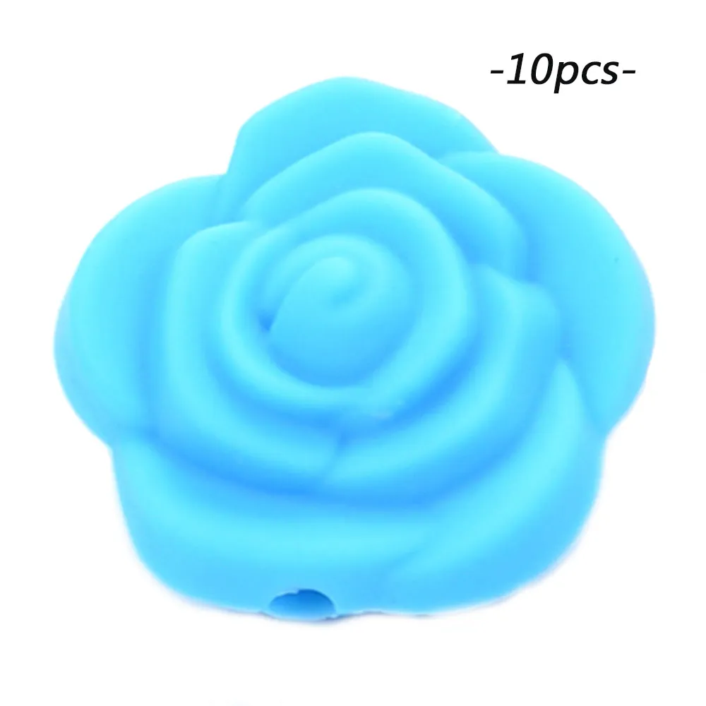 deep skyblue LOFCA 10 шт Силиконовые Бусины розы пищевой силиконовый продукт для детей для изготовления ювелирных изделий Детская Соска-подвеска BPA бесплатные игрушки - Цвет: deep skyblue