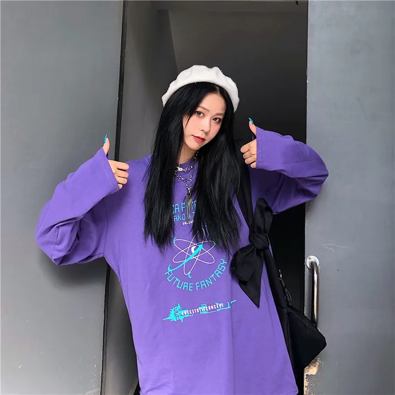 Фиолетовый Цвет рубашка с длинным рукавом в Корейском стиле для женщин Сезон