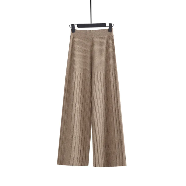 

Fashion Autumn Winter Trousers Female 2021 Korean Loose Knitted Wide Leg Pants Solid Elastic High Waist Casual Pants Plus Size