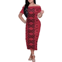 polynesian tribal 170 gsm polyestere spandex jersey fabric for women dress shor sleeve close fitting off shoulder dress