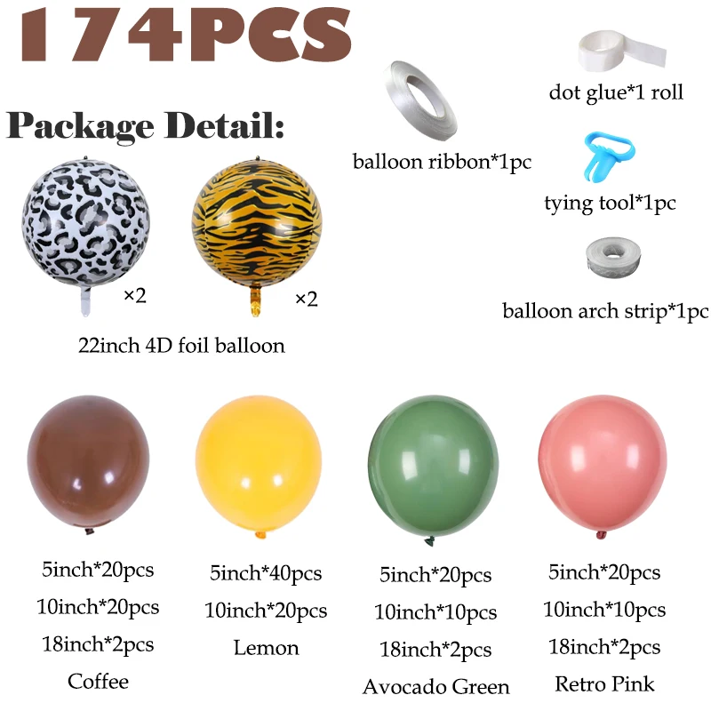 Guirnalda de arco de globos de animales para decoraci&oacute;n de fiestas, Kit de globos de Safari de la selva, caf&eacute; verde salvia, boda, primer cumplea&ntilde;os, 174 piezas-1
