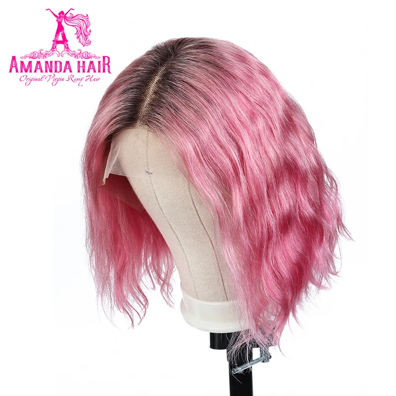 Amanda T1b/Rose-red Bob Wig 13x6 Lace Front Human Hair Wig 150% Density Middle Part Bod Wave Brazilian Hair Wig for Black Women