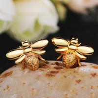 creative fly bee ear stud earrings for women girls goldsilver color cute insect animal earrings charm bridal wedding jewelry