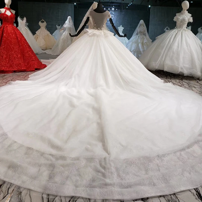 HTL1026 свадебное платье кружевное с двух сторон Peplum аппликация блеск роскошный