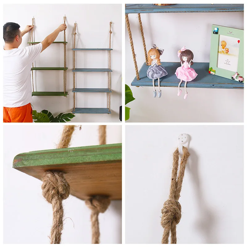 Скандинавская деревянная подвесная полка веревка для качелей плавающие полки