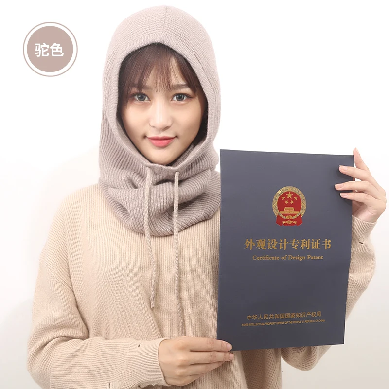 CAMEL Фирменный дизайн, женский шарф с капюшоном, зимняя кашемировая шерсть с вязаными ушками, шапки, шарфы-снуды, однотонные вязаные шарфы и шапка для мужчин - Цвет: CAMEL