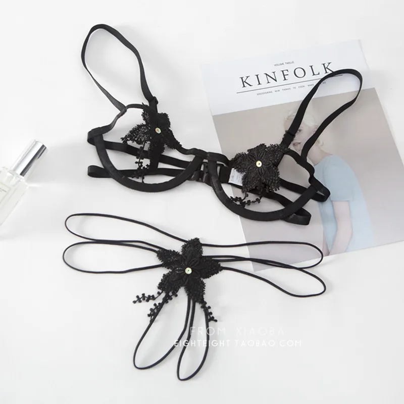 Комплект женского нижнего белья тонкий прозрачный кружевной бюстгальтер с