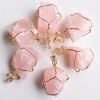 wholesale 6pcslot 2020new fashion good quality natural pink quartz irregular pendants for jewelry accessories making free